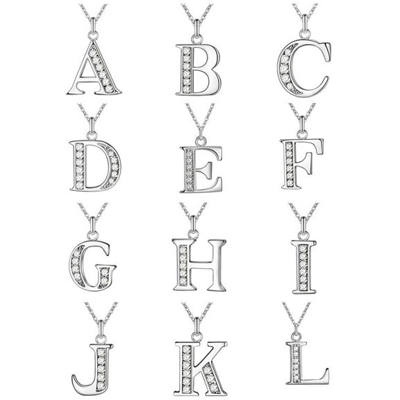 opvise Necklace Popular Silver Plating Copper English Letters Rhinestone Pendant Chain for Party Silver