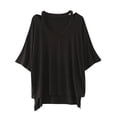 thumbnail image 3 of Women's Loose Fit V Neck Short Sleeve Comfy Regular Tank Tops Summer Casual Soft Lightweight T-Shirt Tee | CSEONE,Black L, 3 of 7