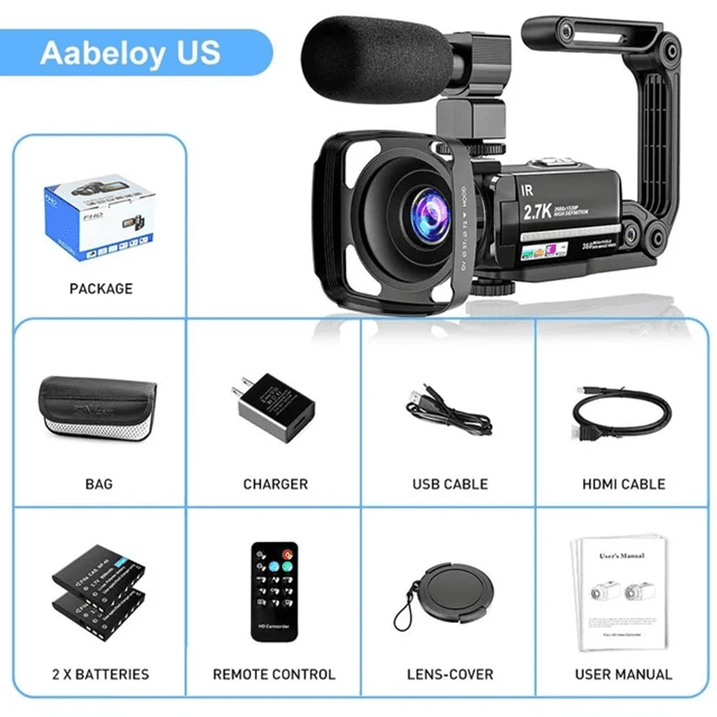 Digital Video Camera Camcorder UHD 30FPS 36MP IR Night Vision 2.7K Vlogging Camera Recorder for Youtube