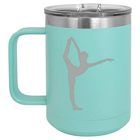 

15 oz Tumbler Coffee Mug Travel Cup With Handle & Lid Vacuum Insulated Stainless Steel Dancer Gymnastics (Teal)