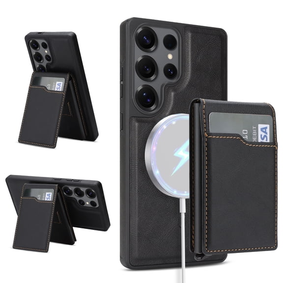 Case for Samsung Galaxy S26, PU Leather TPU Magnetic Cover with Detachable Card Holder Kickstand Slim Shockproof Protective Phone Case, Black