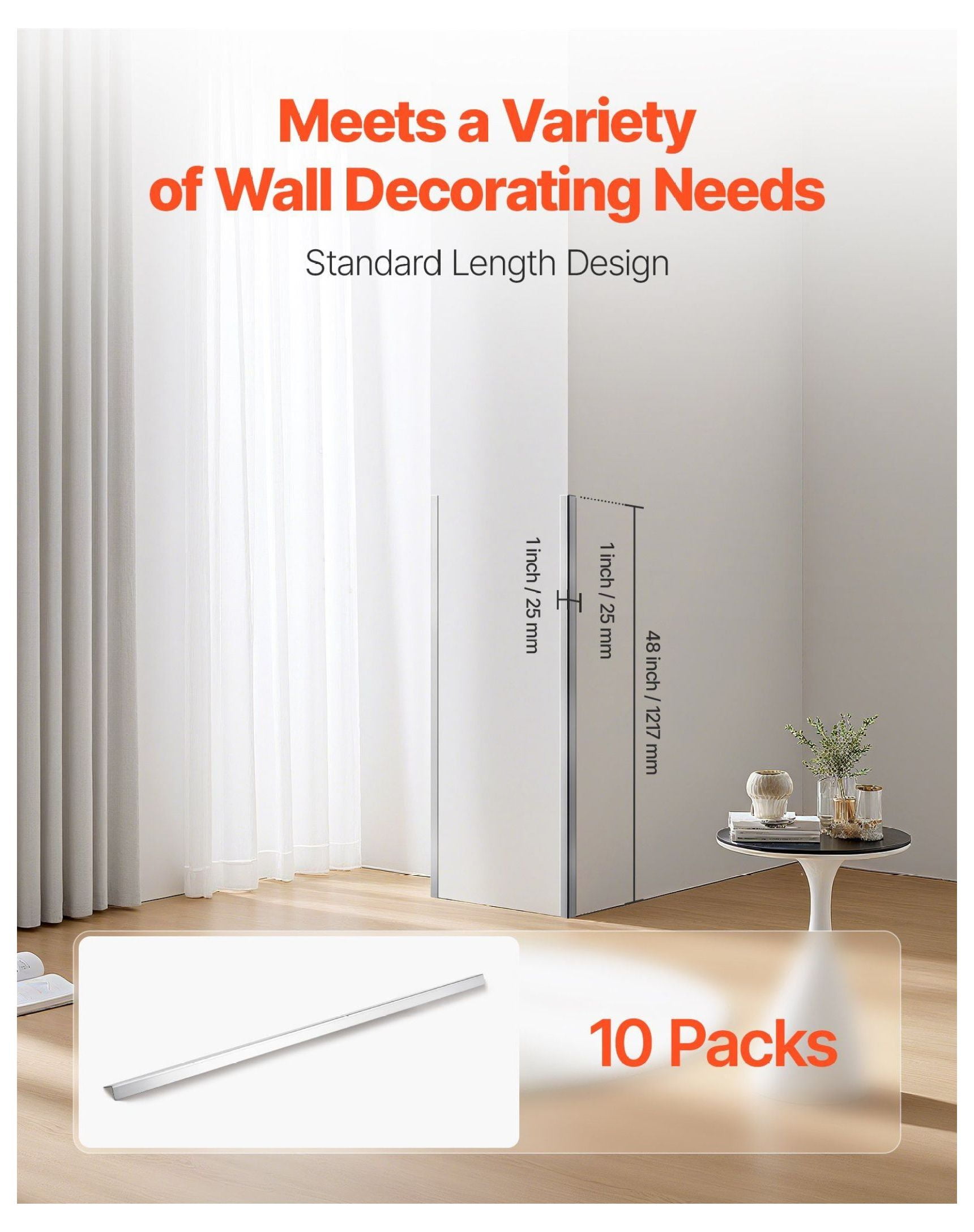 Stainless Steel Corner Protector 1x1x48 inch, 10 Pack - Metal Corner Guards, 304 Stainless Steel Edge Trim for Wall Protection - Home, Office, Commercial Use