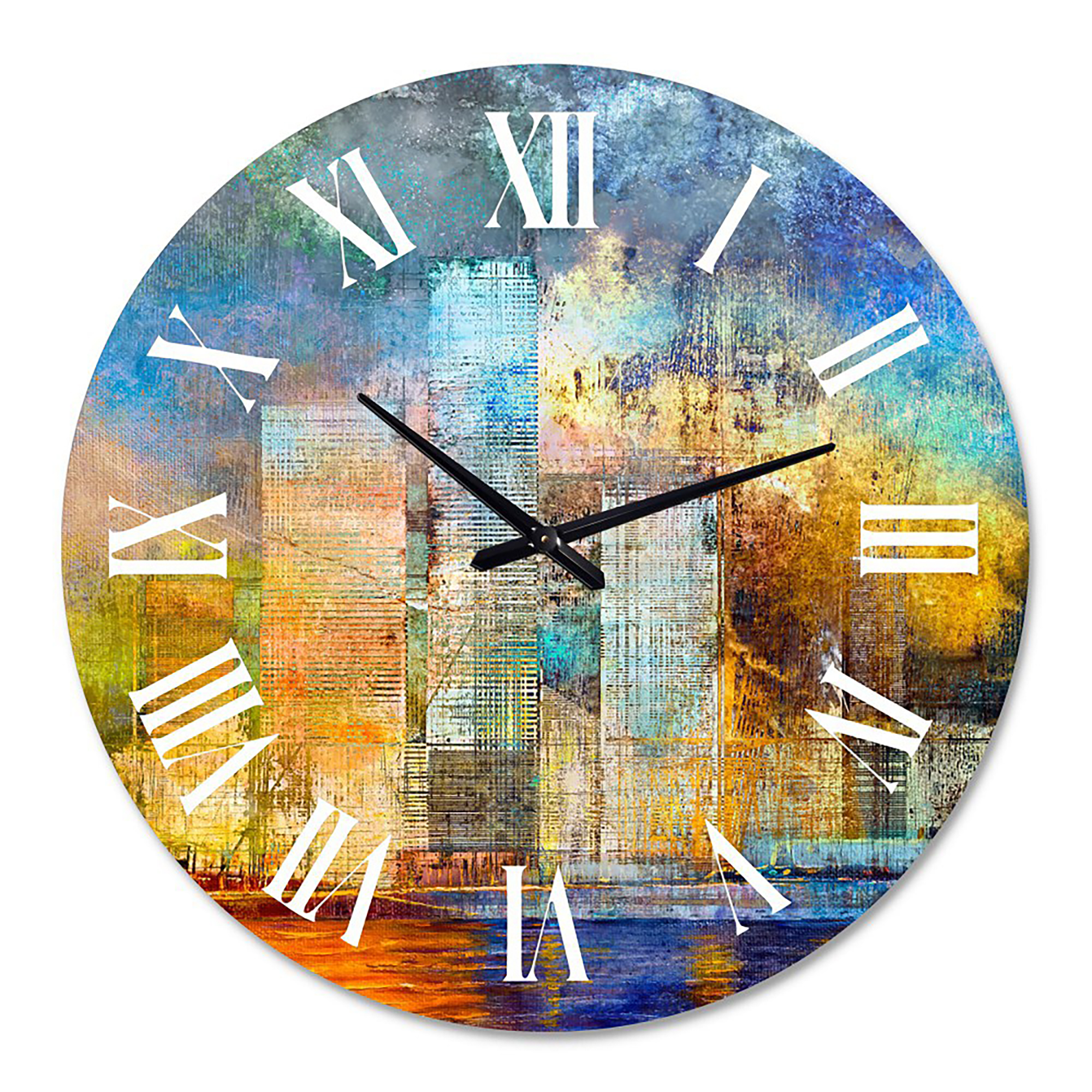 Designart 'Skypscrapers By The Bridge In Futuristic City' Modern Wall Clock