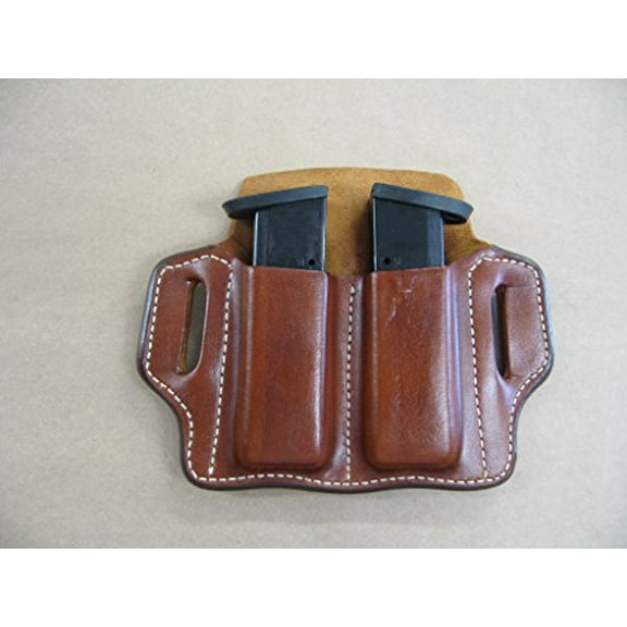 Ruger P85, P93, P94 P95 9mm Leather 2 Slot Molded Pancake Belt Mag Pouch TAN