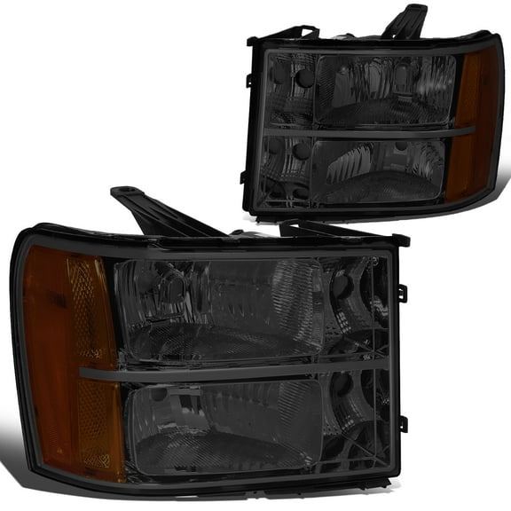 DNA Motoring For 07-14 GMC Sierra 1500 2500 3500 HD Smoked Amber Corner Headlight Lamps Pair