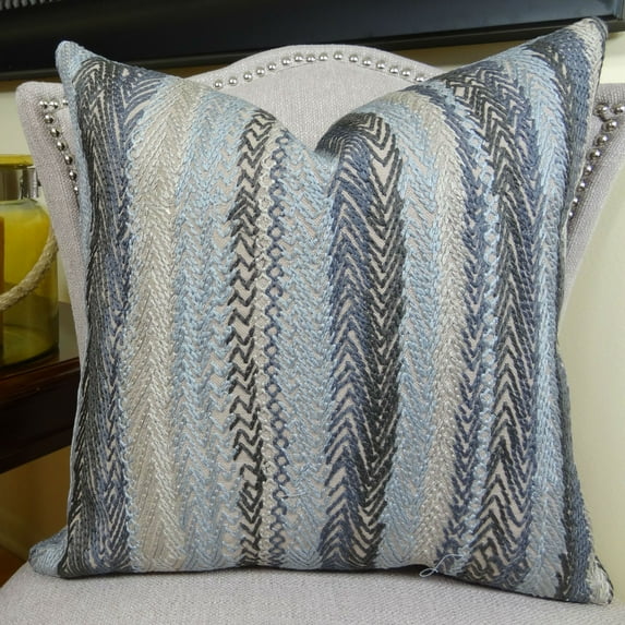 Thomas Collection Gray Charcoal Blue Zig Zag Textured Throw Pillow - 11157