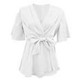 thumbnail image 4 of Clothing Delayuji Women's Sweatshirts Shirts for Women Women's Peplum Tunic Top Bell Sleeve V Neck Ruffle Hem Tie Front Elegant Shirt Blouses Xl White, 4 of 9