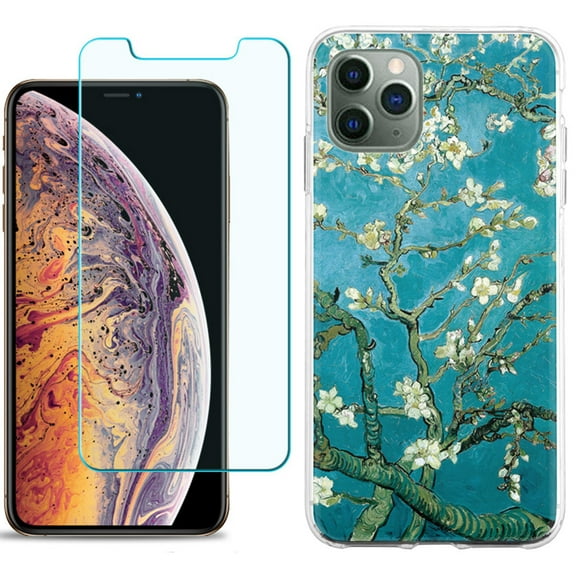 For Apple iPhone 11 Pro Case , Slim-Fit TPU Protective Phone Case with Tempered Glass Screen Protector, by OneToughShield ® - Almond Blossom