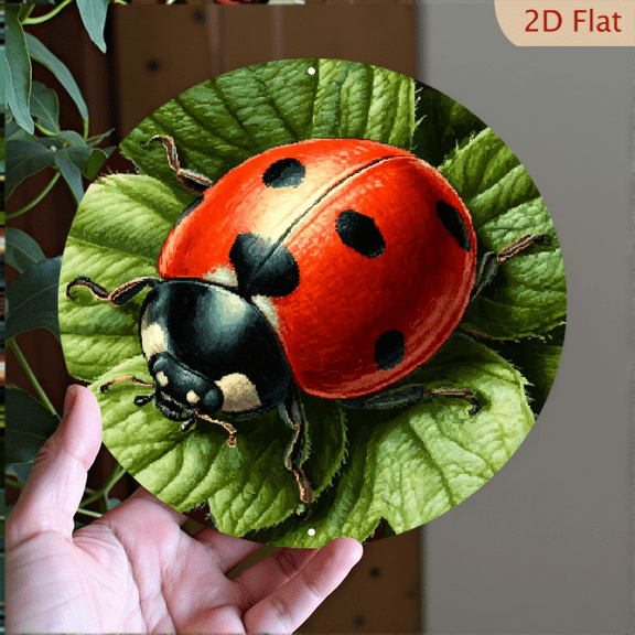 Charming Ladybug 8x8 Round Metal Wall Art - Vintage Tin Sign for Home, Bar, Cafe Kitchen Decor