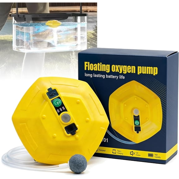 IPX7 Floating & Rechargeable Bait Bucket Aerator, 3000MAH Rechargeable Portable Floating Aerator Livewell for Fish Tank & Fishing Trips, Live Bait Transportation Pump