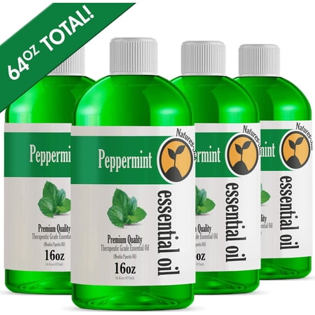 4 Pack - Bulk Size Peppermint Essential Oil (64 Ounce Total) - Therapeutic Grade Essential Oil - 4 Pack of 16oz Bottles
