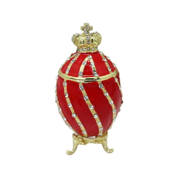 Joyero con bisagras de esmalte, porta anillos con tapa, organizador de baratijas con forma de huevo de Pascua Rojo