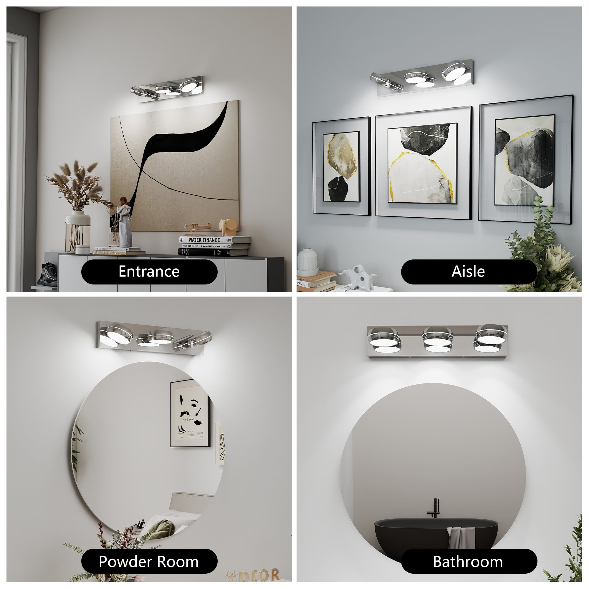 LED Vanity Lights 20in Bathroom Lights Fixtures over Mirror 3 Light LED Lighting Fixture for Bathroom 18W Mirror Lighting Fixture Modern Bath Light Bar Chrome Bath