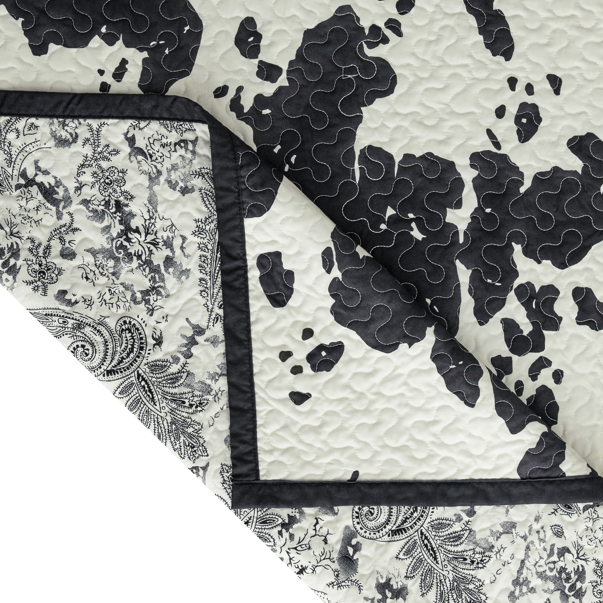 Indigo Hill Clara Cowhide 3 Piece Black Cow Print Reversible Cotton Quilt Set, Western Bedding, Full/Queen
