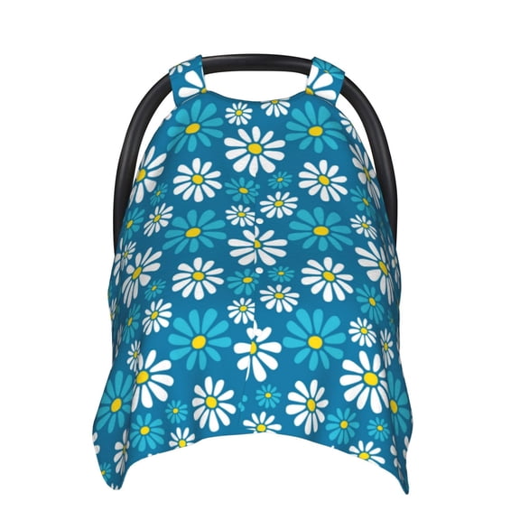 Car Seat Cover Baby - Blue Daisies Flowers Breathable Infant Car Seat Cover for Baby Carseat, Lightweight Comfort Baby Essentials Must Haves Newborn Stuff for Girl Boy