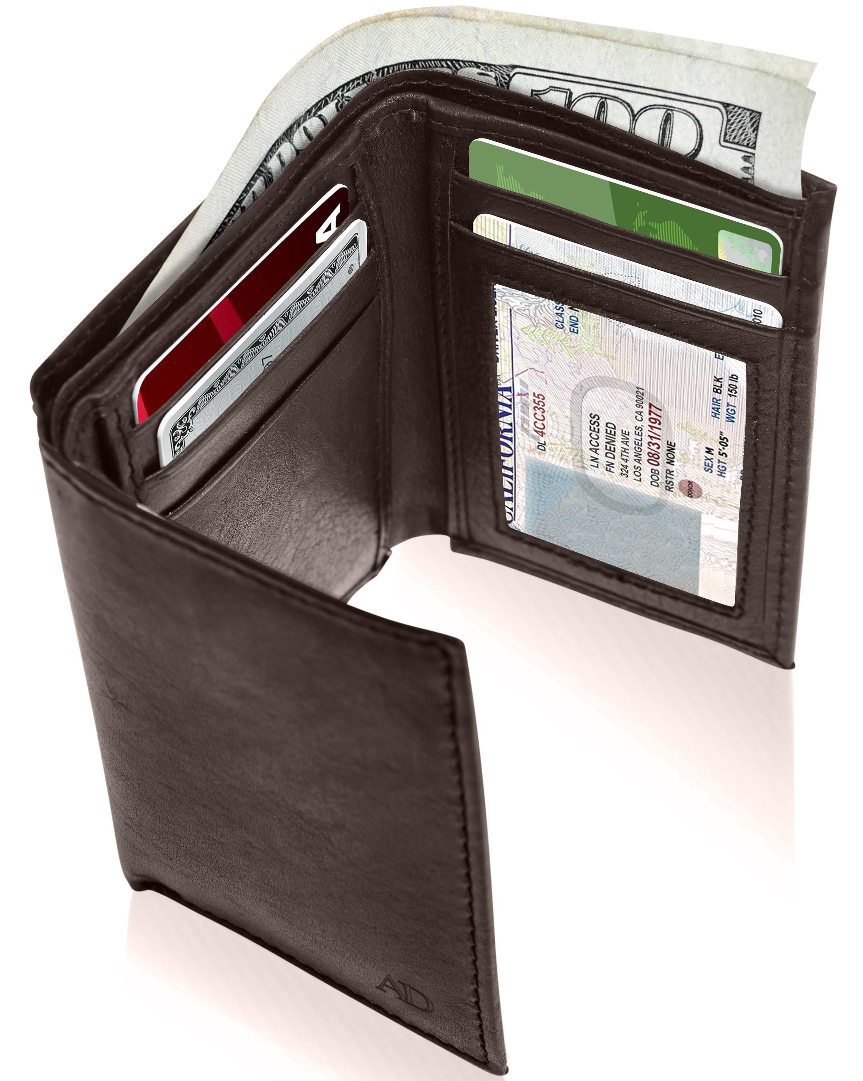 Genuine Leather Trifold Wallets For Men - Mens Trifold Wallet With ID