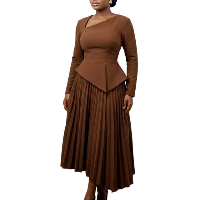 Women's Fall Wrap Maxi Dress High Waist Pleated Party Cocktail Ruffle Long Dress