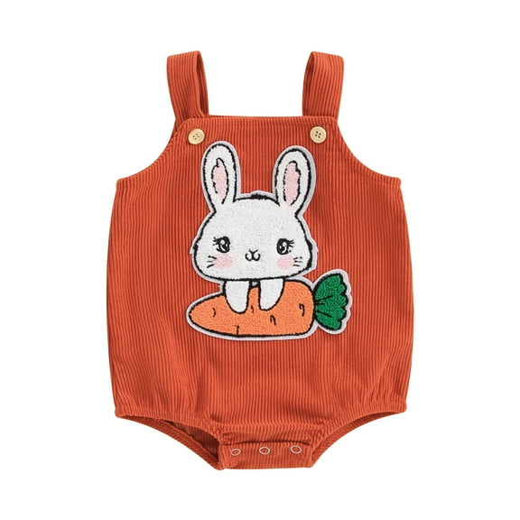 Musuos Baby Romper, 3 6 12 18M Easter Sleeveless Embroidery Bunny Carrot Bodysuit Overalls for Girls Boys
