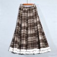thumbnail image 2 of Ashirexll Womens Skirts, Fashion Plus Size High-Waisted Plaid Tweed Bustier Skirt Elastic Waist Head Knee-Length Cake Flowy Skirt Brown Free Size, 2 of 5