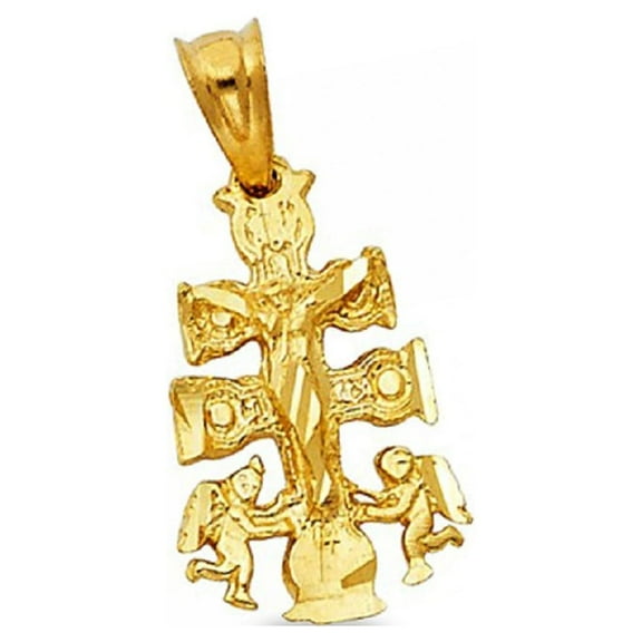 14k Yellow Gold Cara Vaca Crucifix Pendant Cross Jesus Charm Christian Polished 16 x 10 mm