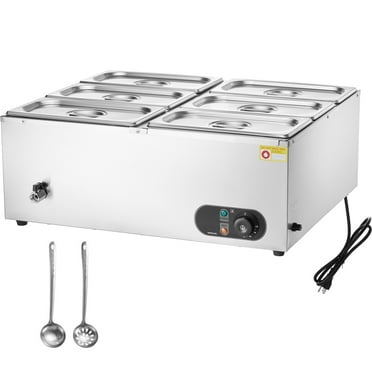 KFFKFF 6-Section Electric Food Heating Station, 6 x 5QT, 1500W, Stainless Steel Buffet Server with Temperature Adjustment from 86-185°F, Ideal for Catering and Dining Establishments, Silver