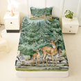 thumbnail image 3 of Manfei Lovely Deer Twin Sheets,Kawaii Rabbit Bedding,Green,3-Piece,1 Fitted Sheet and 1 Pillowcase, 3 of 6