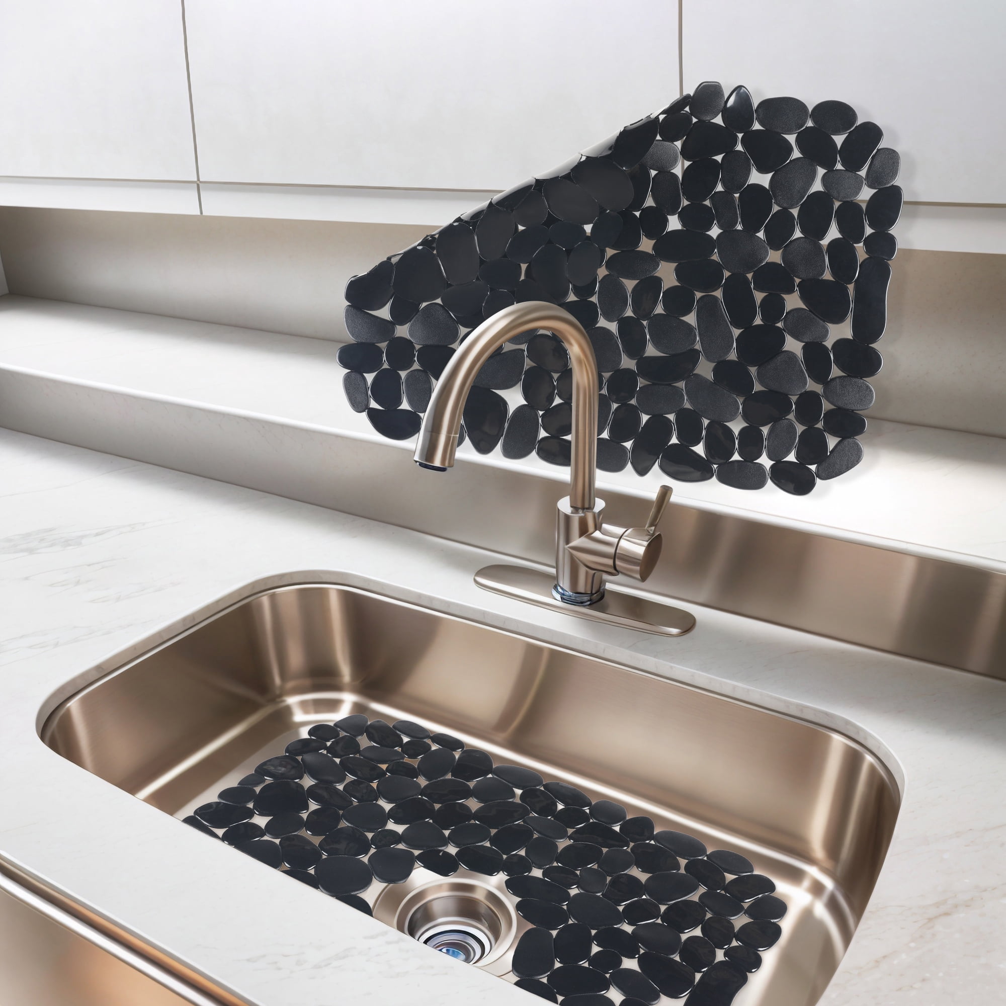 Unique Bargains Pebble Sink Mat for Stainless Steel Sinks Black