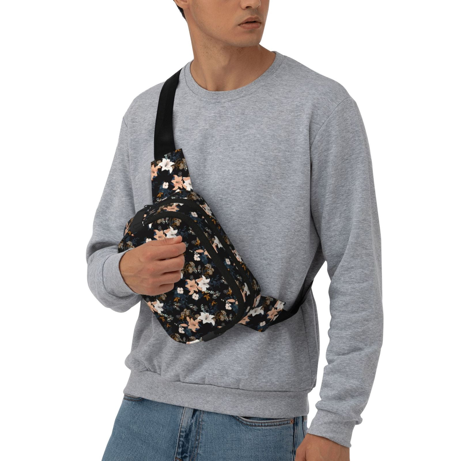 Picia Lilies Flowers Print Square Double-Layer Waist Bag Mini Adjustable Waist Belt Bag Exercise Running Travel Hiking