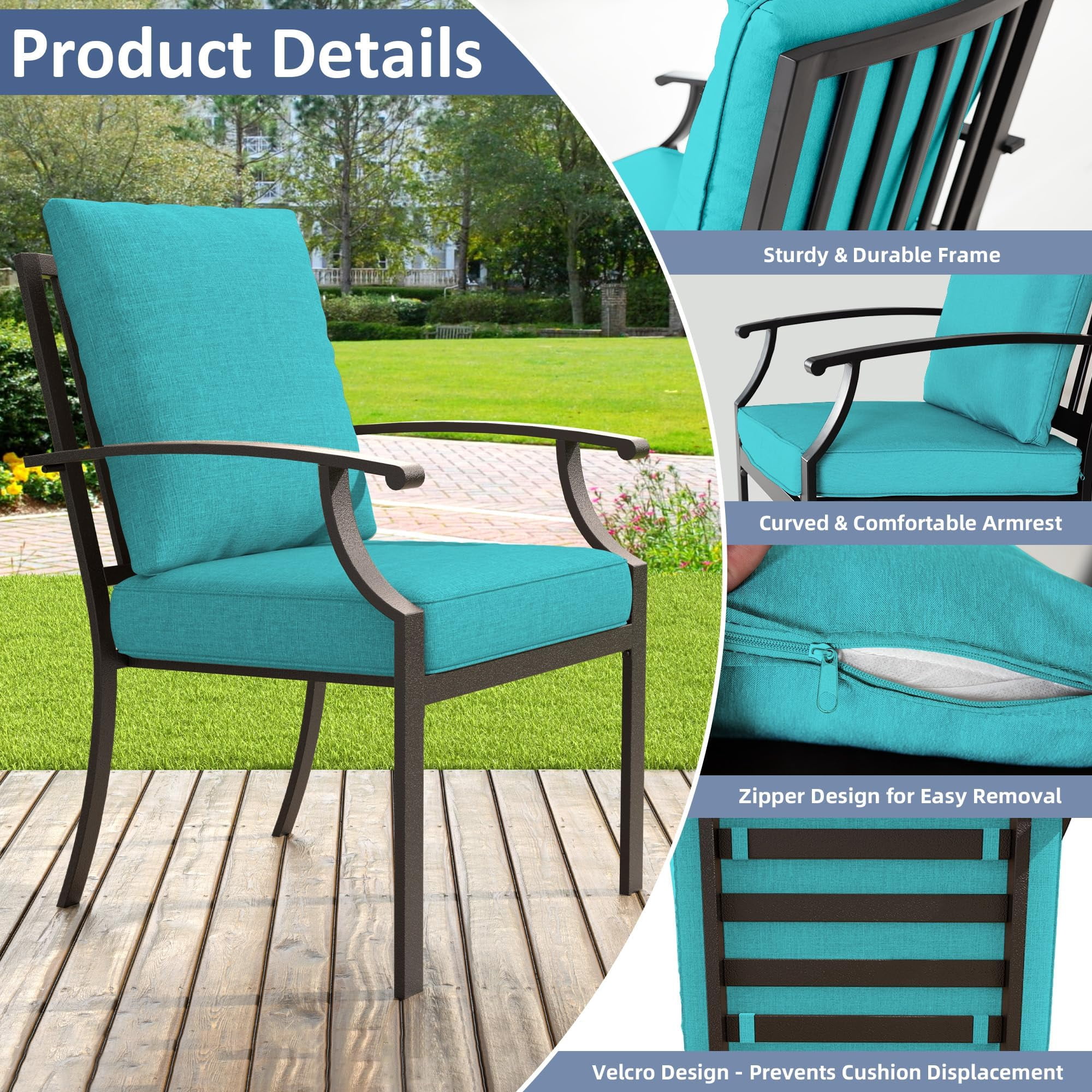 ALAULM 7-Piece Outdoor Patio Dining Set with Rectangle Metal Table and Chairs, Blue