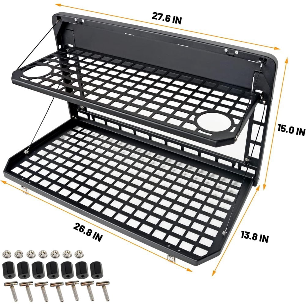 Tailgate Table Rear Foldable Cargo Shelf Aluminum Alloy Storage Shelf Molle Panel Compatible for Ford Bronco 2021-2024