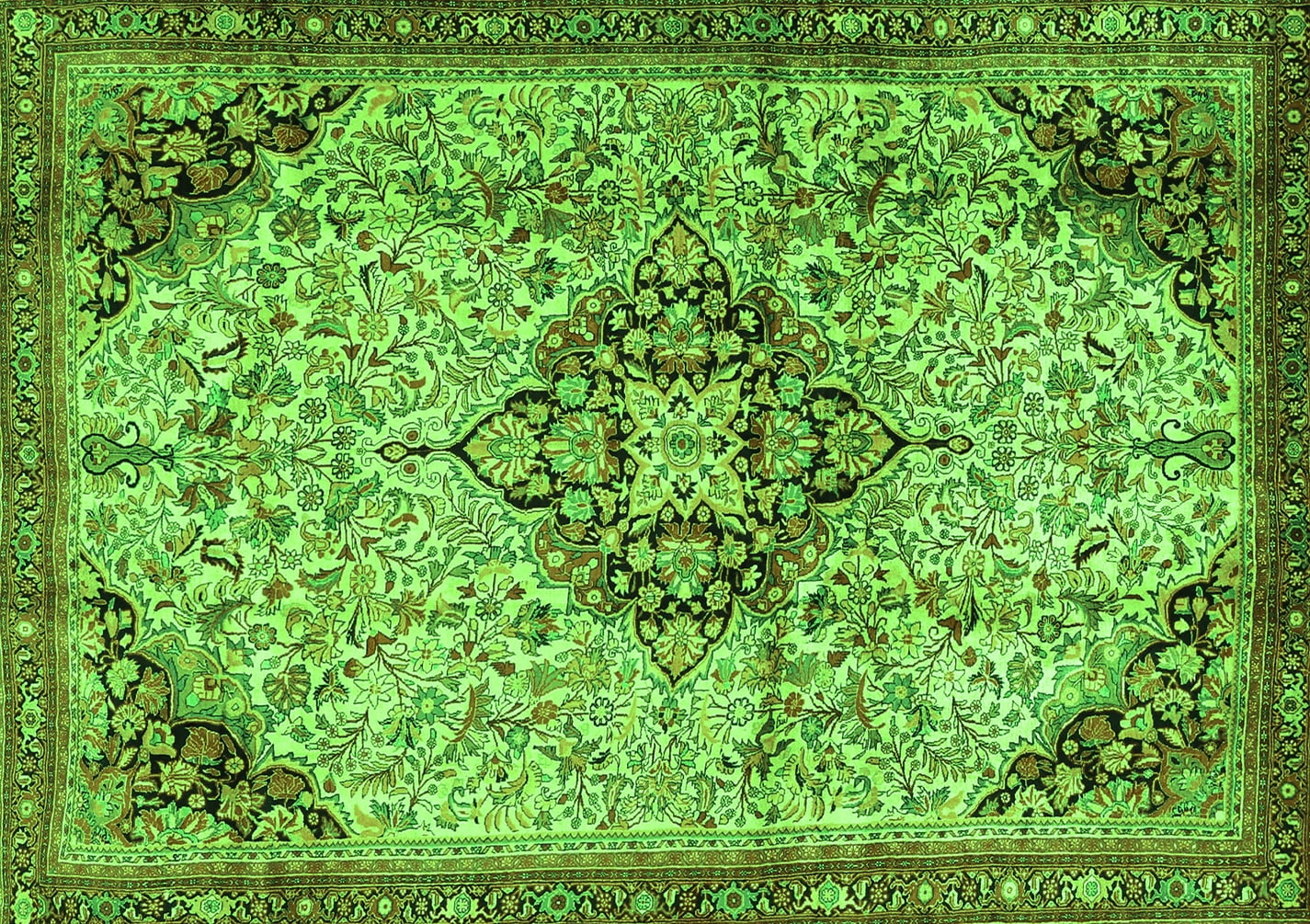 Ahgly Company Indoor Rectangle Medallion Green Traditional Area Rugs, 8' x 10'
