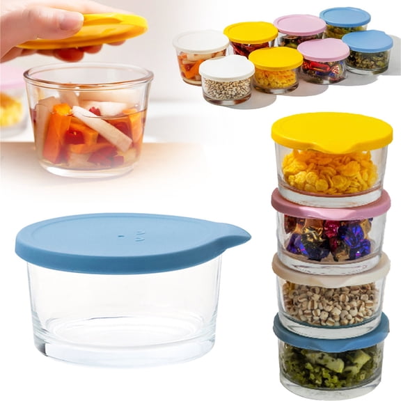 Food Storage Containers with Lids – Small Glass Savory Bowl with Airtight Lid, Mini Yogurt Cup, Office Seasoning Dipping Bowl – Leak-Proof and Microwave Safe