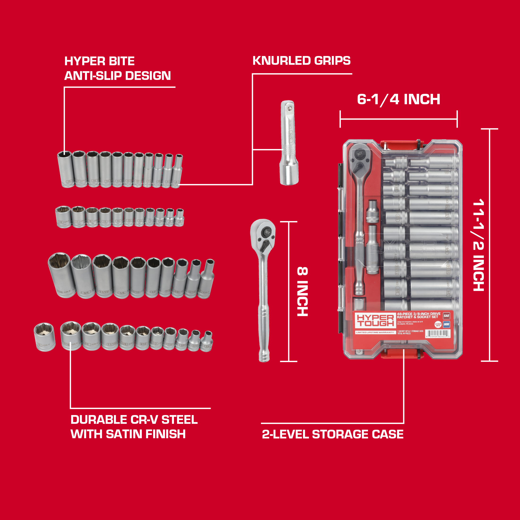 Hyper Tough 3/8 in Drive Ratchet and Socket Set, 48 Pieces photo 4