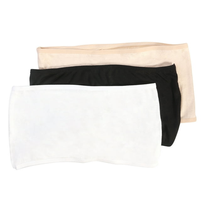 Tops de tubo bandeau elásticos sin tirantes para mujer, 3 colores, sin relleno, talla L (negro, blanco y nude)