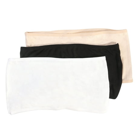 

3 Colors Women s Ladies Elastic Strapless Bandeau Tube Tops No Pad Chest Wraps - Size L (Black & White & Nude)