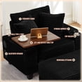 thumbnail image 3 of Muumblus Oversized Living Room Chair with Bluetooth Speaker, Ottoman, Rotating Table Board & USB, Cozy Indoor Lounge Reading Armchair, Black Corduroy, 3 of 9
