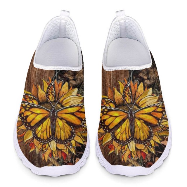 Zapatos planos casuales con estampado de mariposas y estampado de girasoles para mujer, zapatillas ligeras y cómodas para correr, zapatos de malla transpirables de verano