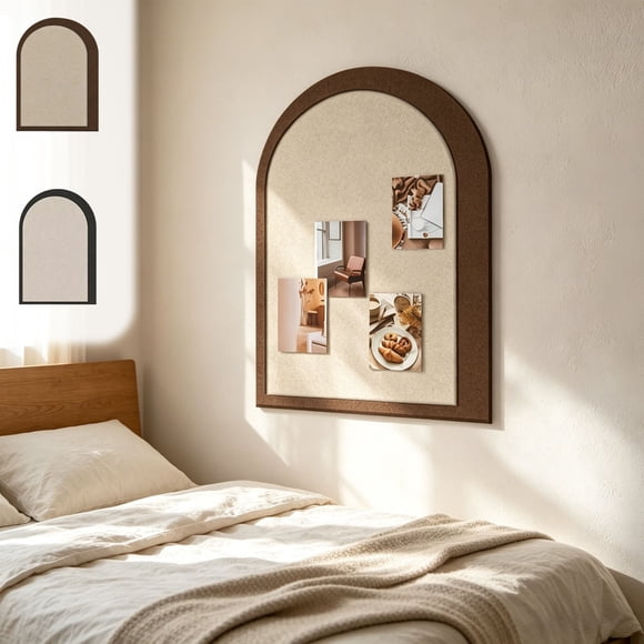 TTJ Cork Board Push Pin Board Fabric Photo Board Arch Shape Memo Display Organizer Polyester Note Board with Border for Photo Cards Wall Decor Home Office Use