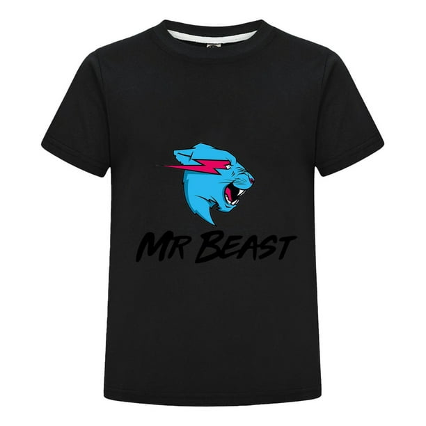 Ropa Verano MrBeast Niño Niña Camiseta Algodón Estampado Azul Casual Moda Juvenil Playera Fans Regalo Diario Cómoda Infantil