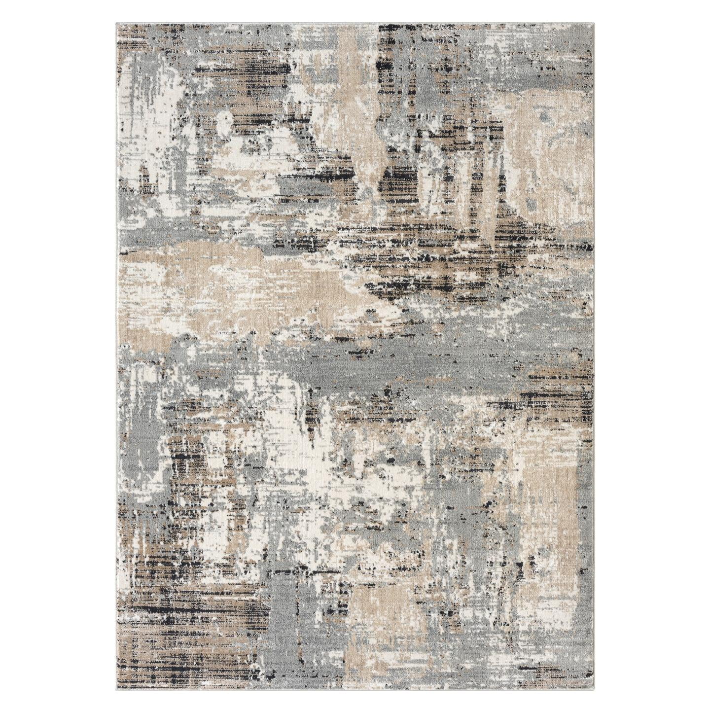 Luxe Weavers Modern Abstract Distressed Beige 4x5 Area Rug for Living Rooms and Bedrooms