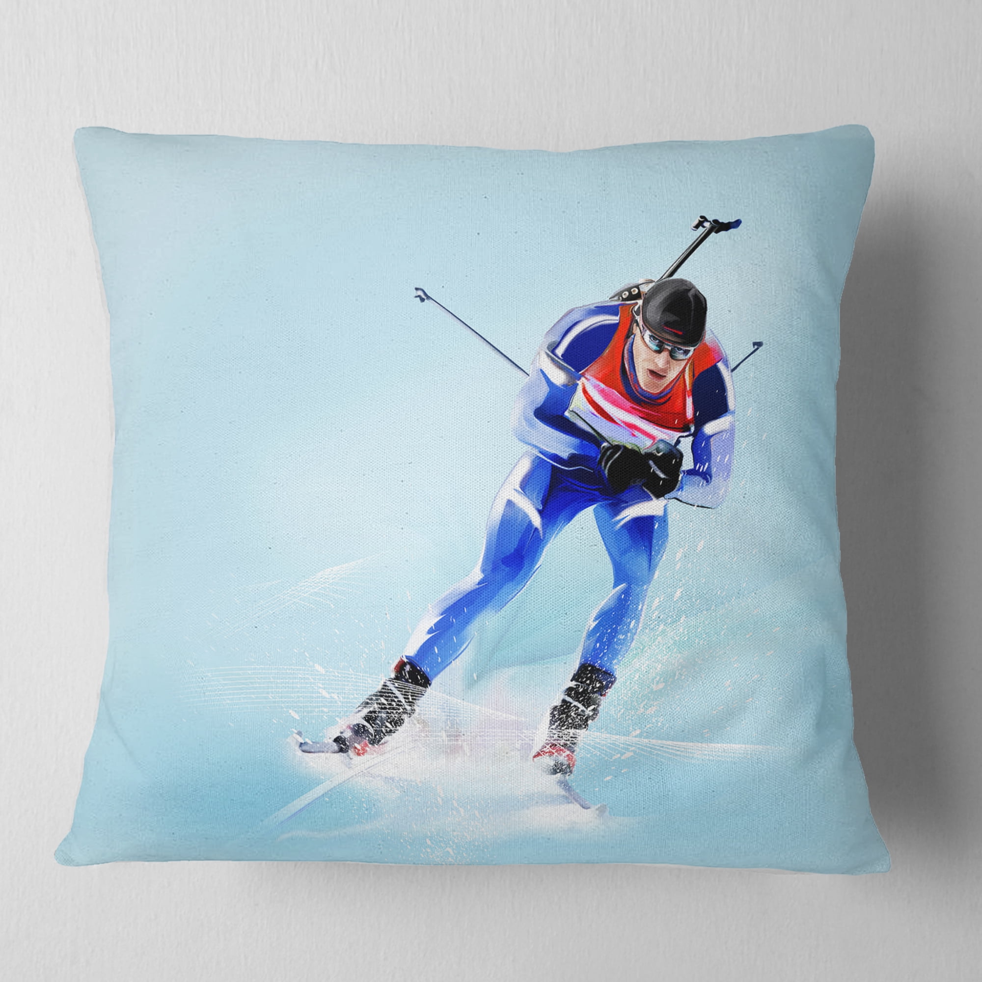 Designart Professional Male Skier - Abstract Portrait Throw Pillow - 18x18