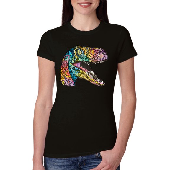 Dean Russo Raptor Animal Lover Womens Slim Fit Junior Tee, Black, Large