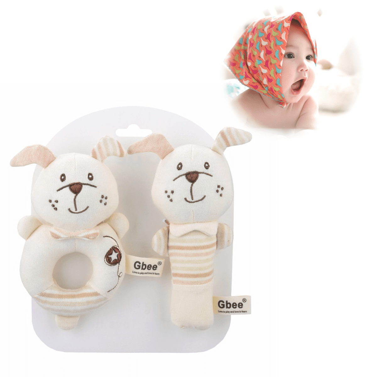 2 Pack Baby Rattles Toys Soft Plush Hand Rattles Hand Grip Toys Stuffed Animal Rattles Shaker