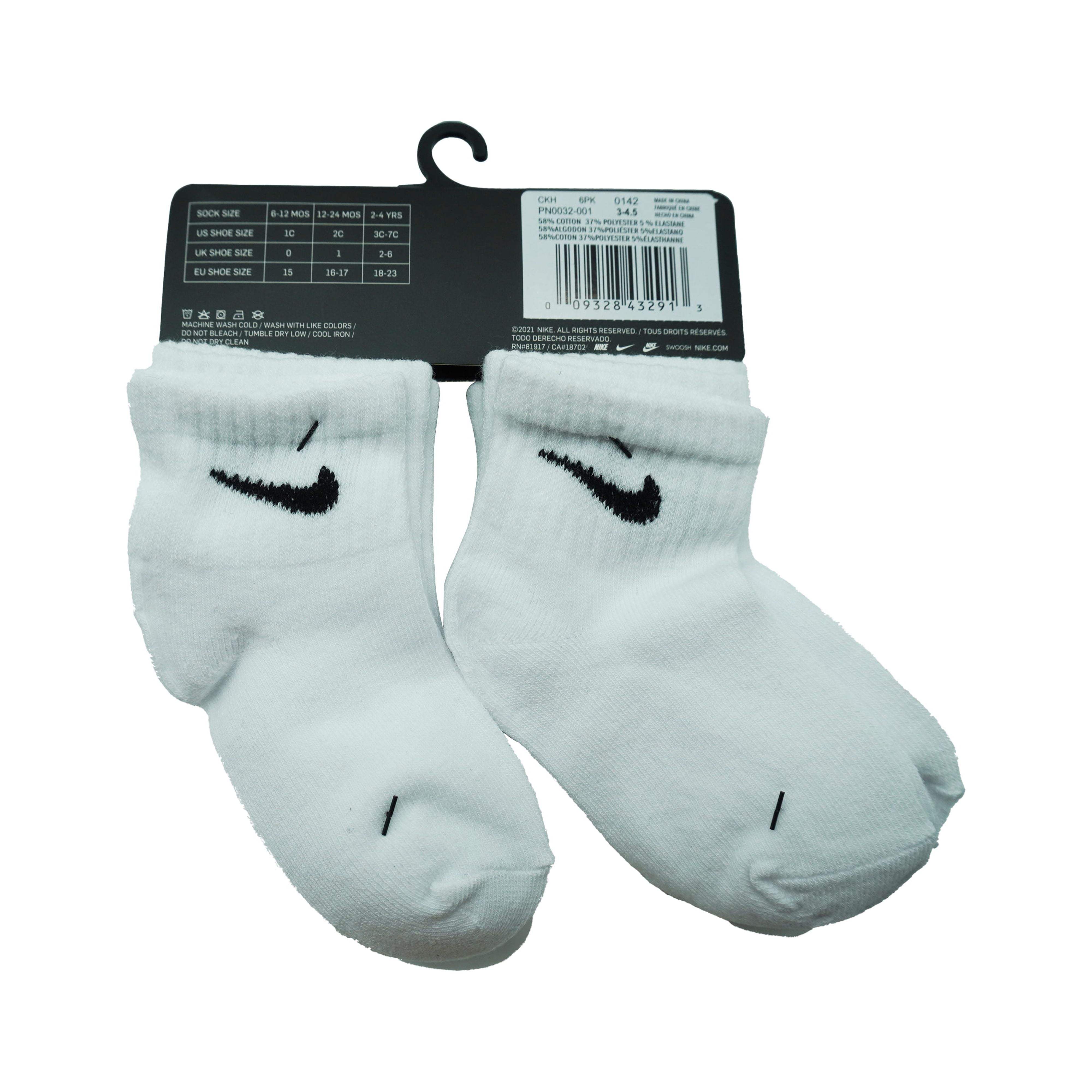Nike Toddler 6 Pack Lightweight Ankle Socks White Black Shoe Size 3C 7C Walmart