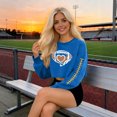 thumbnail image 4 of Mifsaly Game Day Sweatshirt Women Heart-Embellished Football Print Crop Sweatshirts Long Sleeve Graphic T Shirts Team Fans Game Day Cropped Tops S, 4 of 5