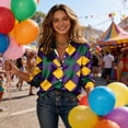 thumbnail image 6 of Women’s Mardi Gras Shirt 2026, Long Sleeve Button Down Striped Collar Shirt, Carnival Party Outfit for Women, 6 of 7