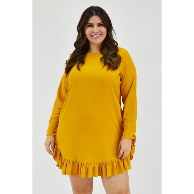 Vestido con olán Roman Fashion 1270 Mostaza Talla 38