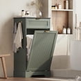 thumbnail image 6 of 13 Gallons Tilt Out Trash Can Cabinet, Wooden Fluted Trash Garbage Can Cabinet with Drawers, Hidden Laundry Hamper with Hooks for Kitchen Living Room, Green, 6 of 7