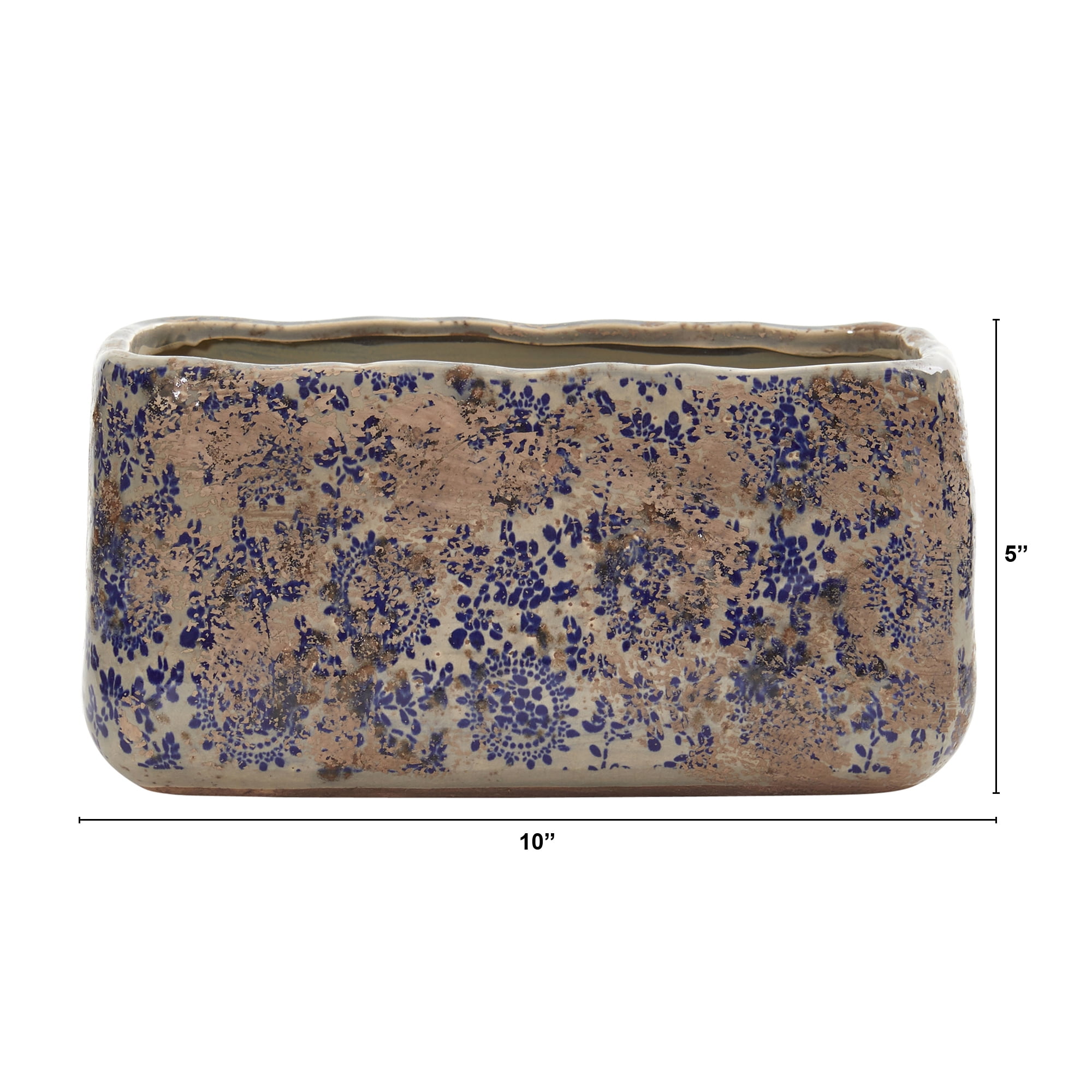 Nearly Natural 5.5" x 10" x 5" Rectangle Blue Tuscan Ceramic Plant Planter