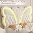 thumbnail image 5 of Homfa Twin Size Velvet Upholstered Bed with LED Lights, Floating Platform Bed Frame with Butterfly Crystal Button Tufted Headboard, Beige, 5 of 7